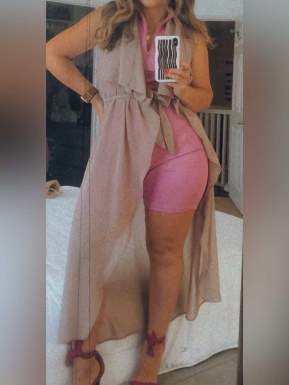 H&M Pink Ribbed Sleeveless Romper with Front Zip